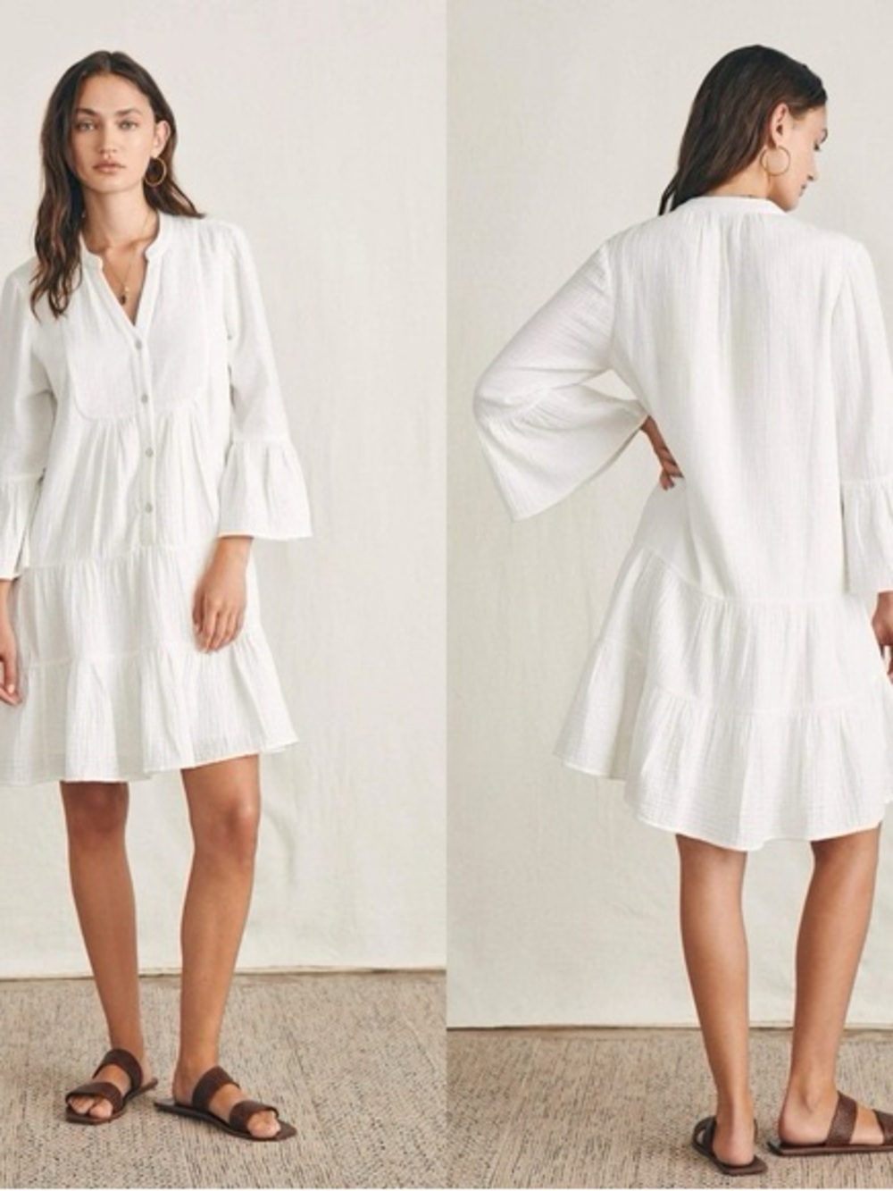 Faherty Gauze Kasey White Tiered Button-Front Women’s Dress